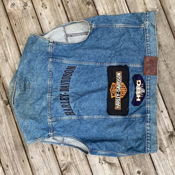 Vintage 1971 Embroidered Harley Davidson Biker Blues Denim Jacket XL Blue - Picture 7 of 9